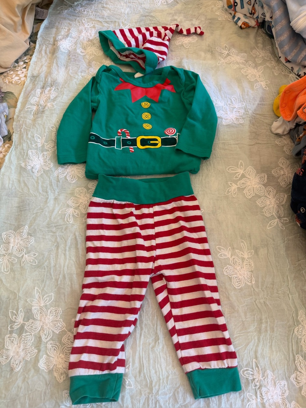 Kids Christmas Elf Pajama Set - Green & Red Stripes